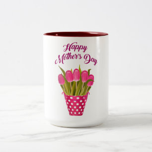 Happy Mother's Day Pink Tulips Zweifarbige Tasse