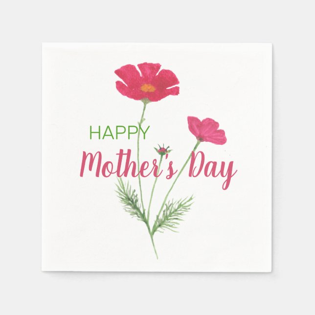 Happy Mother's Day Pink Watercolor Floral Serviette (Vorderseite)