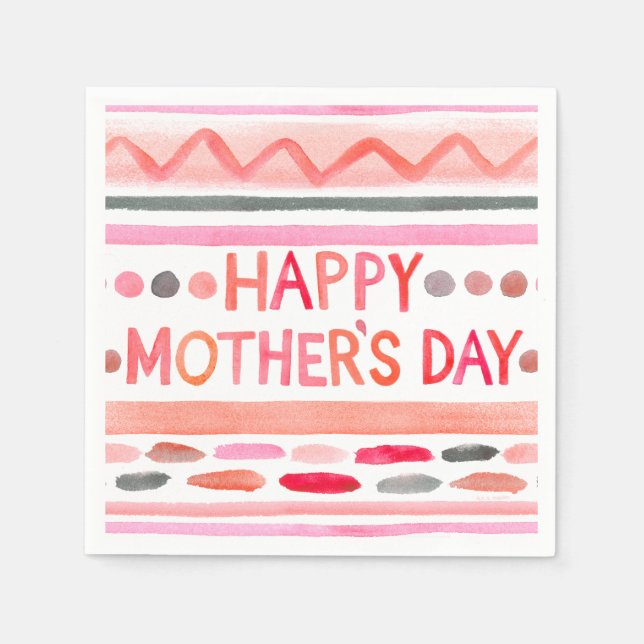 Happy Mother's Day Pink Watercolor Streifen Serviette (Vorderseite)