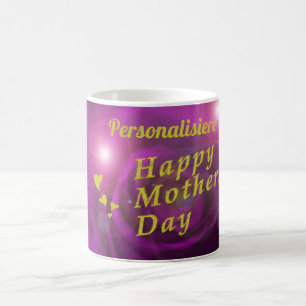 happy mothers day purple,and gold text personalize kaffeetasse