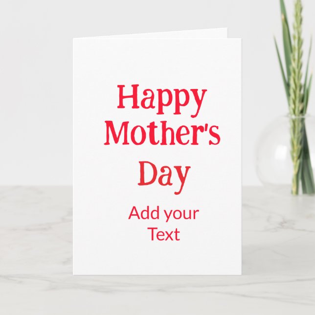Happy mother's day red add text simple minimal mom karte (Vorderseite)