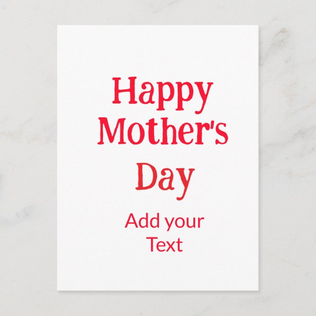 Happy mother's day red add text simple minimal mom postkarte (Vorderseite)