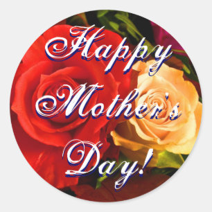 Happy Mother's Day Red Yellow Rose Runder Aufkleber