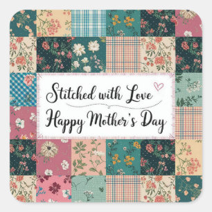 Happy Mother's Day - Retro Niedliches Quilt Muster Quadratischer Aufkleber