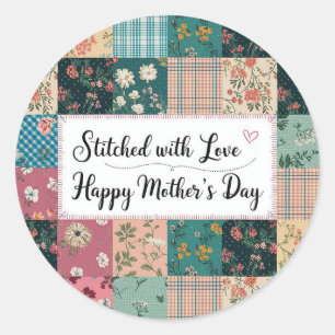 Happy Mother's Day - Retro Niedliches Quilt Muster Runder Aufkleber
