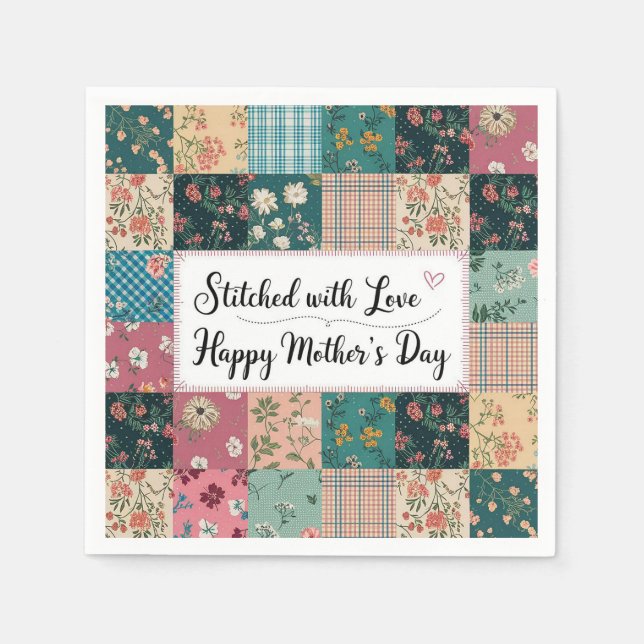 Happy Mother's Day - Retro Niedliches Quilt Muster Serviette (Vorderseite)