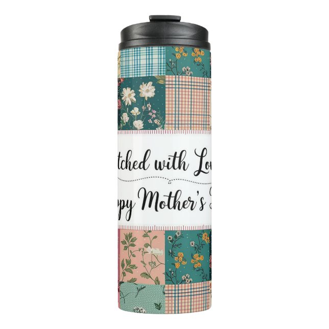 Happy Mother's Day - Retro Niedliches Quilt Muster Thermosbecher (Vorderseite)