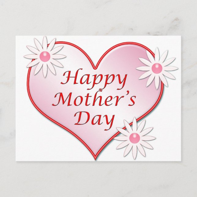 Happy Mother's Day rosa heart Postcard Postkarte (Vorderseite)