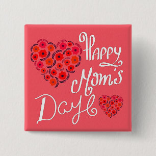 Happy Mother's Day Rote Rosen Liebe Herz Typografi Button