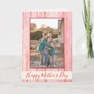 Happy Mother's Day Rustic Red Wood Photo Karte