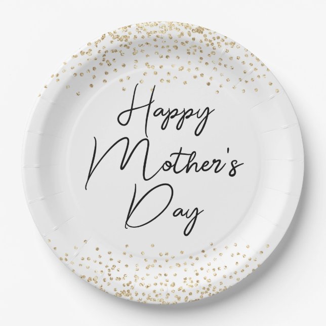 Happy Mother's Day Script & Gold Glitzer Confetti Pappteller (Vorderseite)