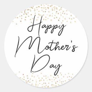 Happy Mother's Day Script & Gold Glitzer Confetti Runder Aufkleber