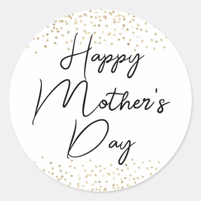 Happy Mother's Day Script & Gold Glitzer Confetti Runder Aufkleber (Vorderseite)