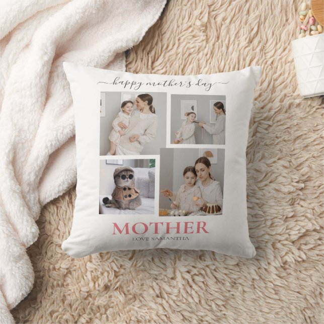 Happy Mothers Day Simple Modern Script Vier Foto Kissen (Decke)