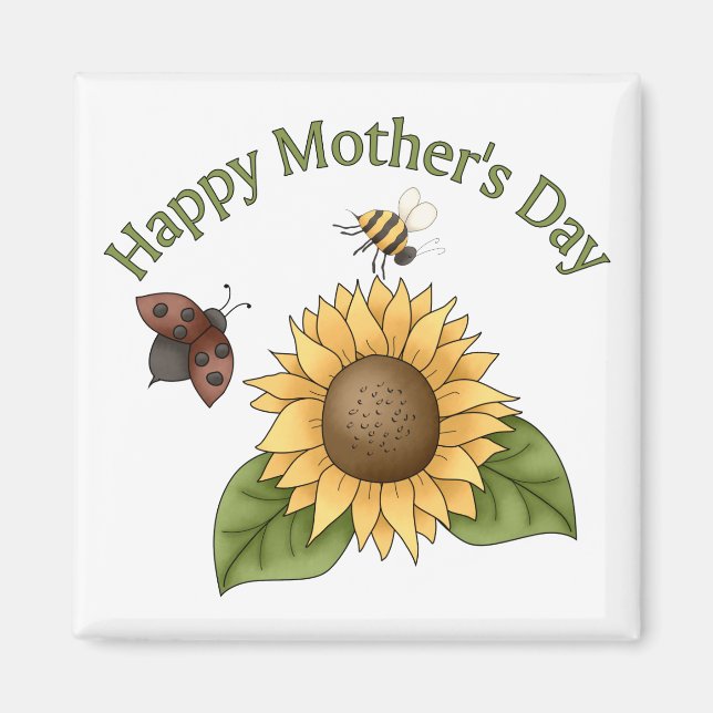 Happy Mothers Day Sonnenblume, Schmetterling, Bien Magnet (Vorne)