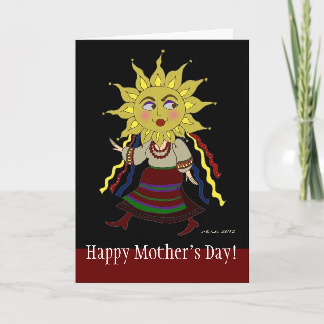 Happy Mother's Day Sun Frau ukrainische Volkskunst Karte (Vorderseite)