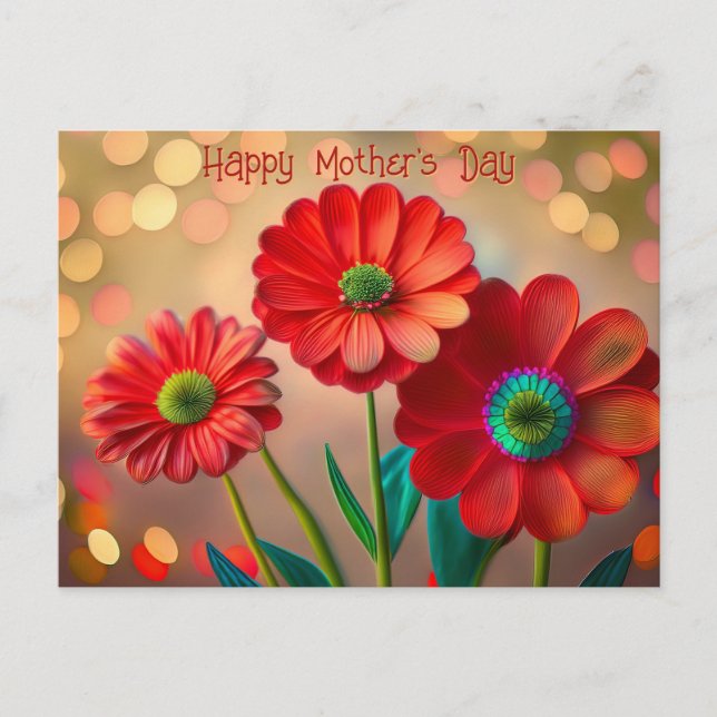 Happy Mother's Day Three Red Daisies Custom Text Postkarte (Vorderseite)