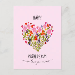 "Happy Mother's Day" Wasserfarbene Blume Herz Postkarte