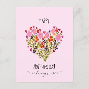 "Happy Mother's Day" Wasserfarbene Blume Herz Postkarte