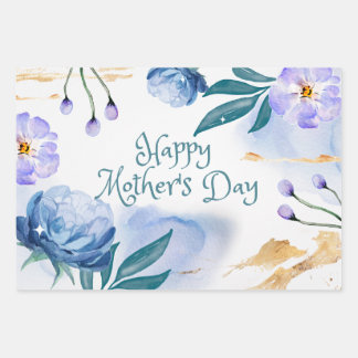 Happy Mother's Day Watercolor Blue, Purple Blumen Geschenkpapier Set