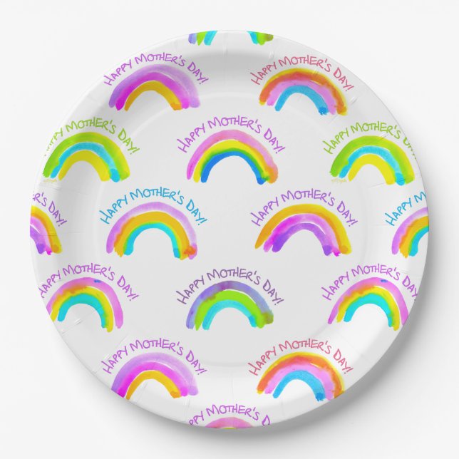 Happy Mother's Day Watercolor Rainbow Pattern Pappteller (Vorderseite)