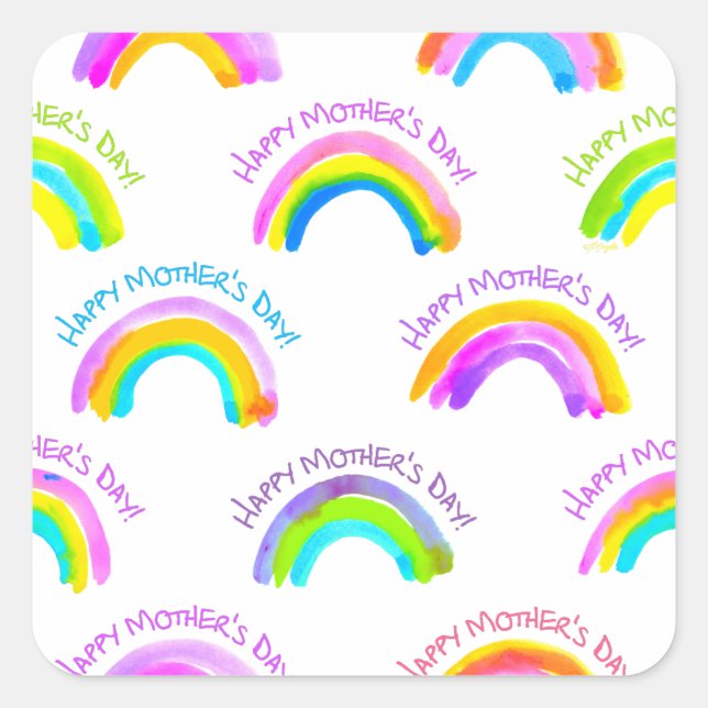 Happy Mother's Day Watercolor Rainbow Pattern Quadratischer Aufkleber (Vorderseite)