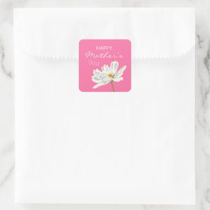 Happy Mother's Day White Artistic Blume Colorful Quadratischer Aufkleber