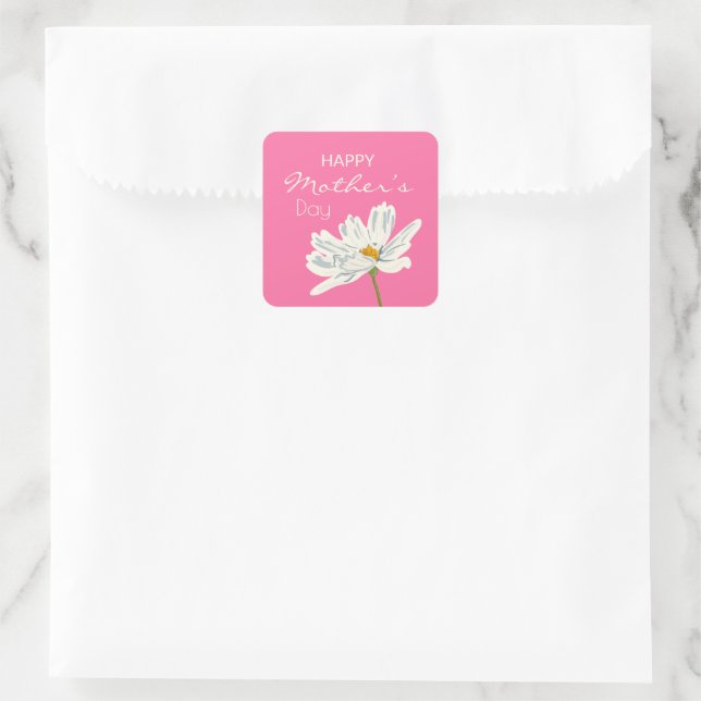 Happy Mother's Day White Artistic Blume Colorful Quadratischer Aufkleber (Tasche)