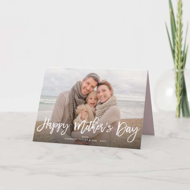 Happy Mother's Day White Brush Script Modern Foto Karte (Vorderseite)