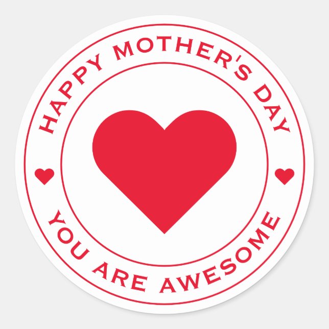 Happy Mother's Day White Red Heart Fun Einzigartig Runder Aufkleber (Vorderseite)