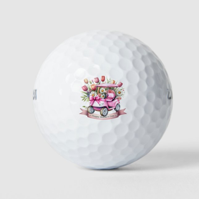 Happy Mother's Day with pink golf cart Golfball (Vorderseite)