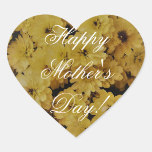 Happy Mother's Day Yellow Daisy Blume Herz-Aufkleber