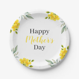 Happy Mother's Day Yellow Floral und Blätter Party Pappteller