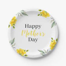 Happy Mother's Day Yellow Floral und Blätter Party Pappteller