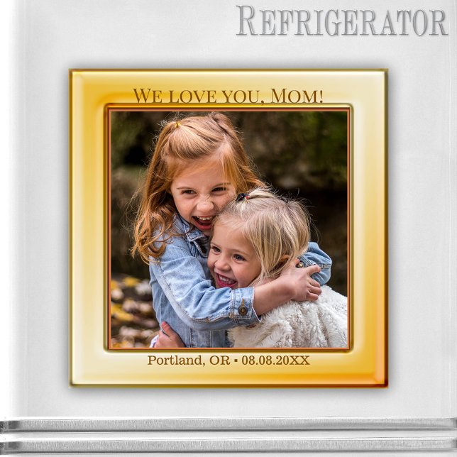 Happy Mother's Day Yellow Foto Magnet (Photo magnet featuring your own favorite photo framed by an ocher gold design - Mother's Day - mom)