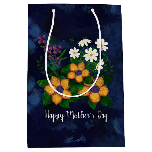 Happy Mother's Day Yellow Lila White Blume Mittlere Geschenktüte (Vorderseite)
