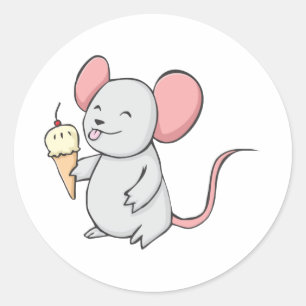 Happy Mouse Eating Ice Creme Runder Aufkleber