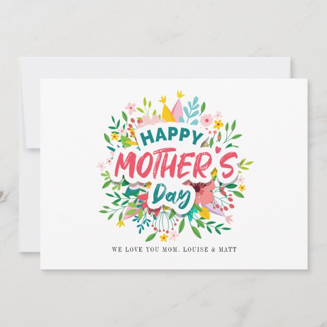 Happy Mthers Day Bright Botanical Floral Custom Karte (Vorderseite)