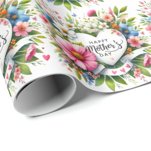 Happy Mthers Day Floral Heart Geschenkpapier