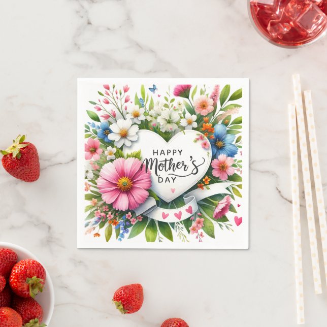 Happy Mthers Day Floral Heart Serviette (Beispiel)