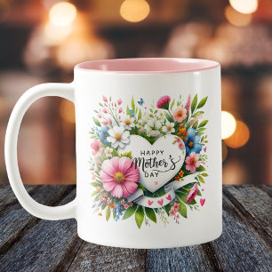 Happy Mthers Day Floral Heart Zweifarbige Tasse