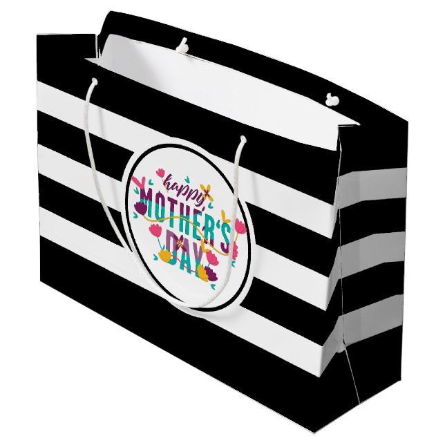Happy Mthers Day Floral & Typografie Große Geschenktüte (Rückseite Schrägansicht)
