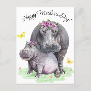 Happy Mthers Day Fun Hippo Postkarte
