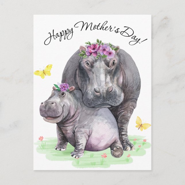 Happy Mthers Day Fun Hippo Postkarte (Vorderseite)