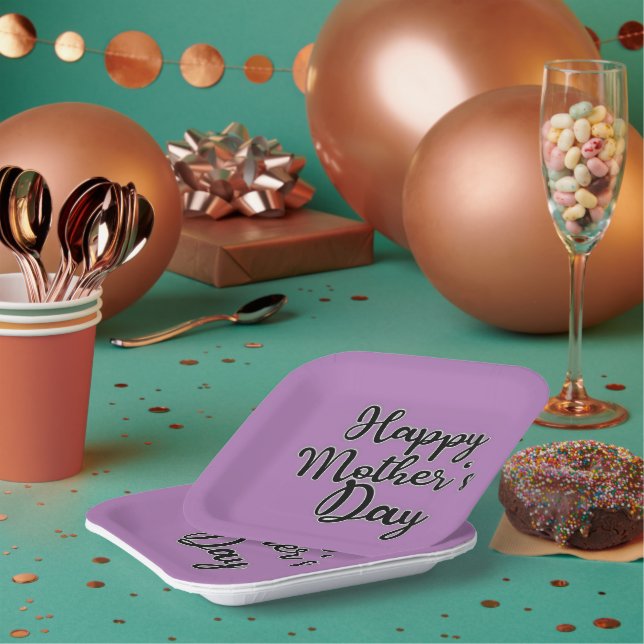 Happy Mthers Day Lila Paper Plate Pappteller (Multi)