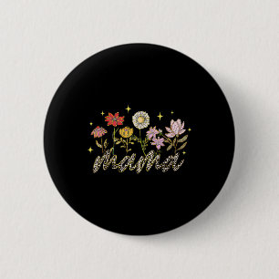 Happy Mthers Day T-Shirt Wildblume Mama Leopard Ma Button