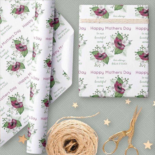 Happy Mthers Day Wasserfarbe Blume Personalisiert Geschenkpapier (Mothers Day floral gift wrapping paper)