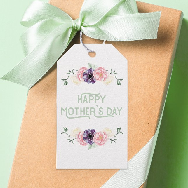 Happy Mthers Day Wilde Rose Floral | weiß Geschenkanhänger (Personalized floral mother's day gift tags)