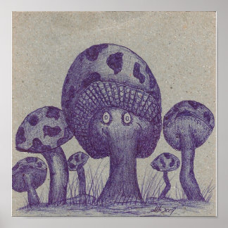 Happy Mushroom Prints Poster
