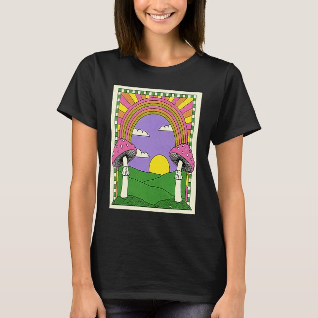 Happy Mushroom Psychedelics Rainbow T-Shirt (Vorderseite)